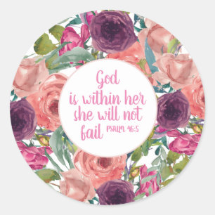 Christlicher Bibelvers Pink Purple Floral Runder Aufkleber