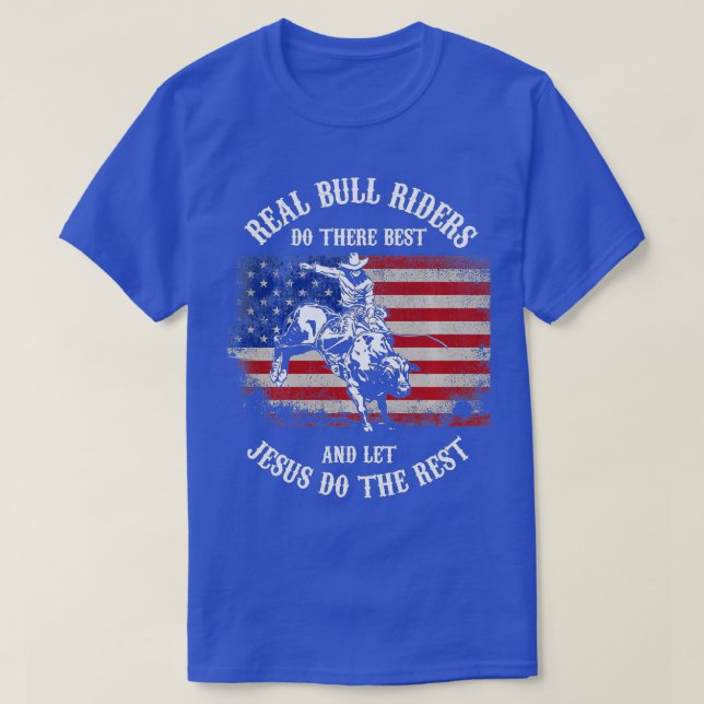 Christlicher Bull Rider Lasse Jesus, das zu tun T-Shirt (Design vorne)