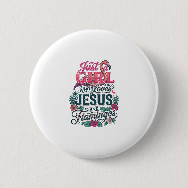 Christlicher Flamingo Mädchen Vintage Button (Vorderseite)