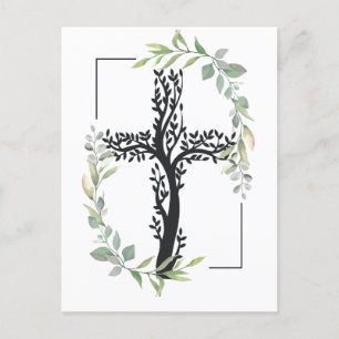Christlicher Glaube   Kreuz mit Zweigen Postkarte