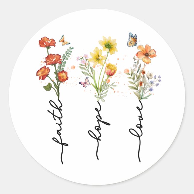 Christlicher Glaube Liebe Hoffnung floral Runder Aufkleber (Vorderseite)