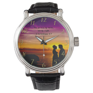 Christlicher Glaubenskreuz mit 2 Korinthesen 5:7 Armbanduhr