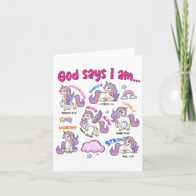 Christlicher Gott sagt, ich sei Unicorn Bibel Vers Karte (Vorderseite)