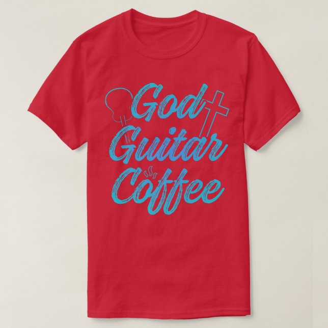 Christlicher Guitarist Gottesdienst der Kaffeekirc T-Shirt (Design vorne)