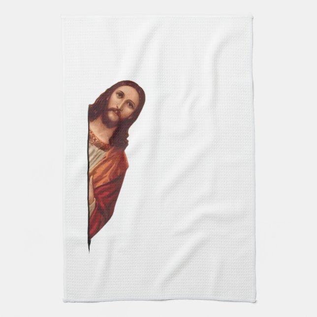 Christlicher Jesus beobachtet dich, Jesus, ich hab Geschirrtuch (Vertikal)
