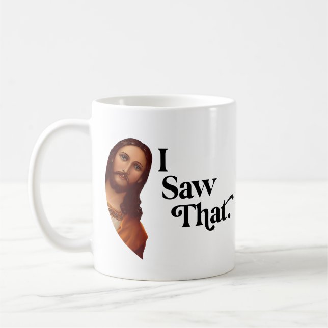 Christlicher Jesus beobachtet dich, Jesus, ich hab Kaffeetasse (Links)
