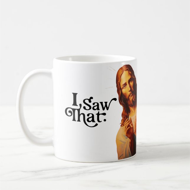 Christlicher Jesus beobachtet dich, Jesus, ich hab Kaffeetasse (Links)