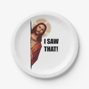 Christlicher Jesus beobachtet dich, Jesus, ich hab Pappteller