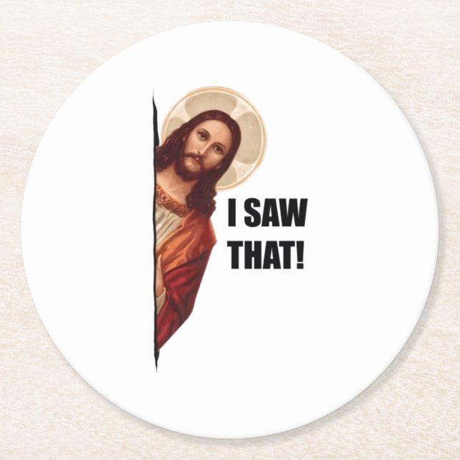 Christlicher Jesus beobachtet dich, Jesus, ich hab Runder Pappuntersetzer (Vorderseite)