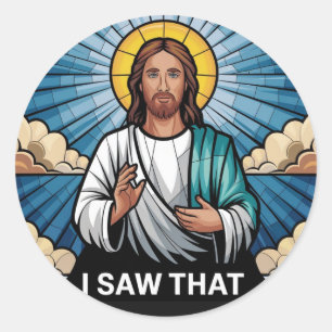 Christlicher Jesus beobachtet dich, Jesus ich sah Runder Aufkleber