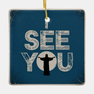 Christlicher Jesus beobachtet dich, Jesus ich sehe Keramikornament
