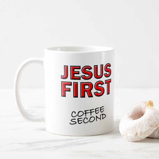 Christlicher Jesus Erster Kaffee Kaffeetasse (Mit Donut)