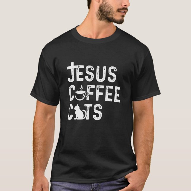 Christlicher Jesus, Kaffee, Katzen - religiöser Ka T-Shirt (Vorderseite)