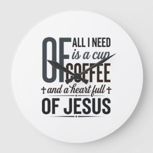 Christlicher Kaffee Jesus Zitat Vintage-Shirt-Desi Große Wanduhr