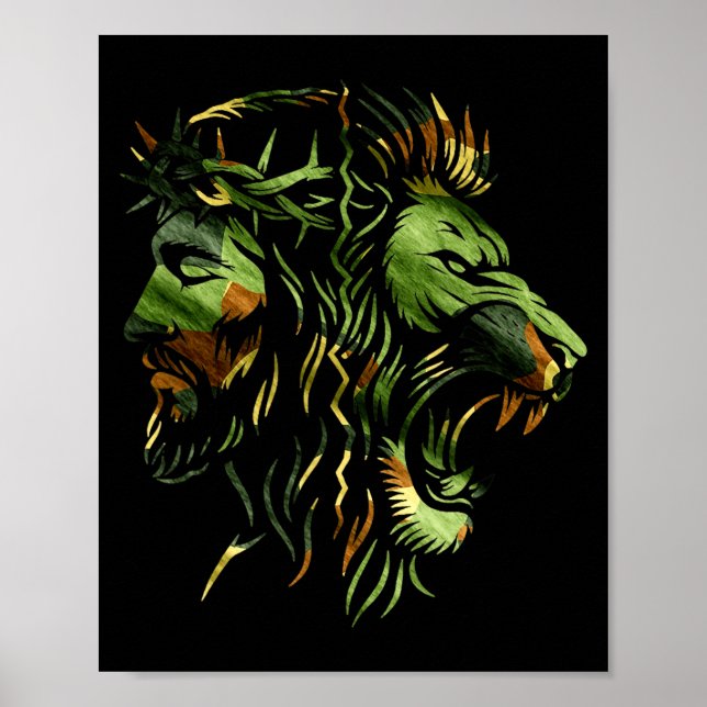 Christlicher Löwe Jesus Krone Camo Glauben Design  Poster (Vorne)
