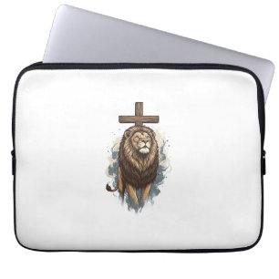 Christlicher Löwe und Kreuz Vintage Laptopschutzhülle