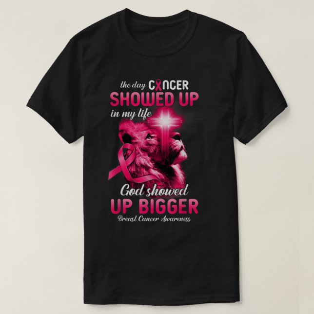 Christlicher Löwenkreuz rosa Ribbon Brustkrebs Awa T-Shirt (Design vorne)