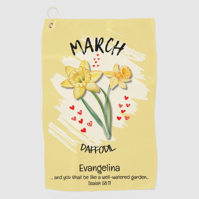 Christlicher MÄRZ Geburtsmonat Blume affodil Golfhandtuch (Vorderseite)
