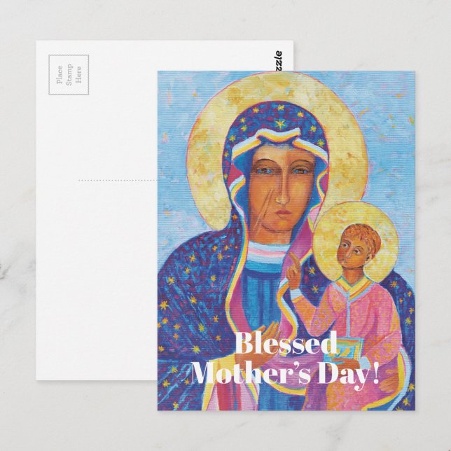 Christlicher Muttertag Gesegnete Mama Maria Postkarte (Vorne/Hinten)