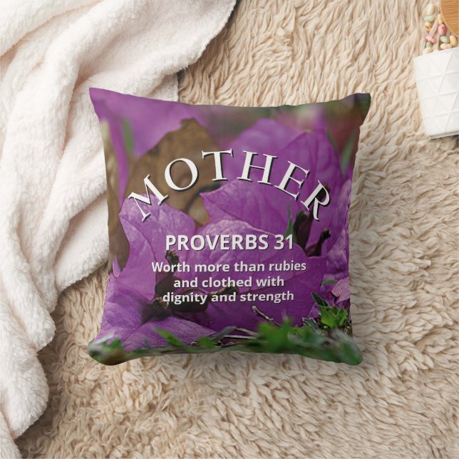 Christlicher Muttertag PROVERBS 31 Lila Blumenbeet Kissen (Decke)
