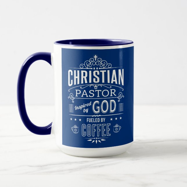Christlicher Pastor, von Gott und Kaffee inspirier Tasse (Links)