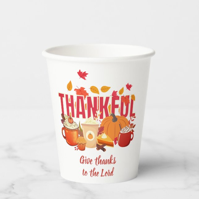 Christlicher Pumpkin Erntedank DANKFUL Pappbecher (Vorderseite)