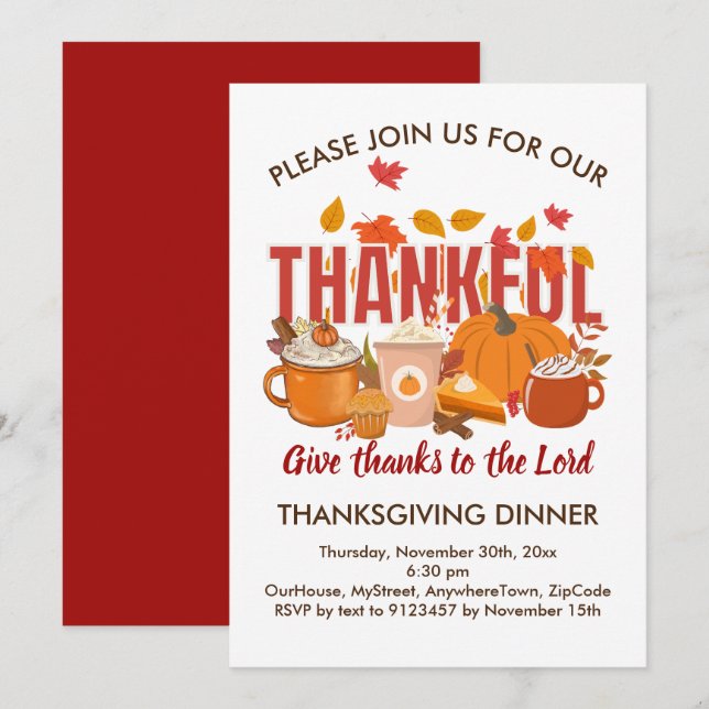 Christlicher Pumpkin THANKFUL Erntedank Einladung (Vorne/Hinten)