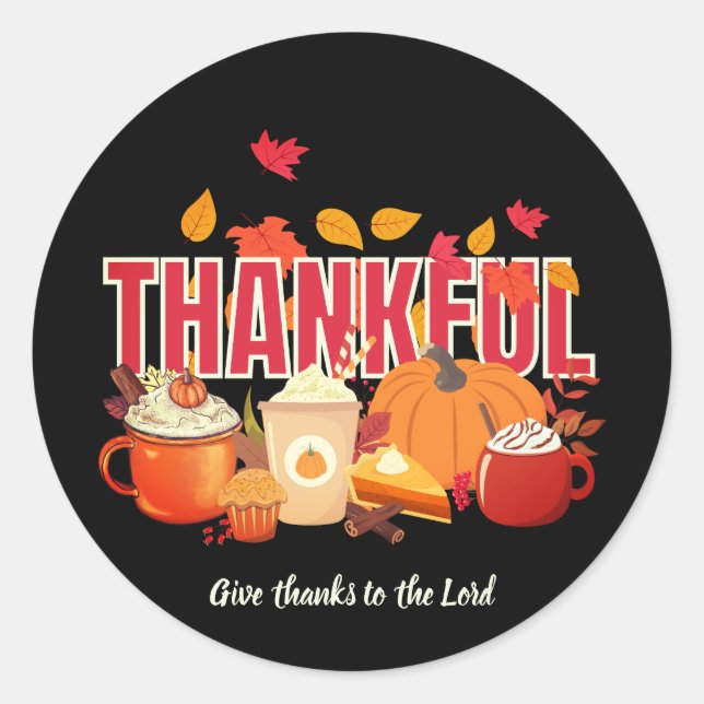 Christlicher Pumpkin THANKFUL Erntedank Runder Aufkleber (Vorderseite)