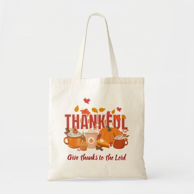 Christlicher Pumpkin THANKFUL Erntedank Tragetasche (Vorne)