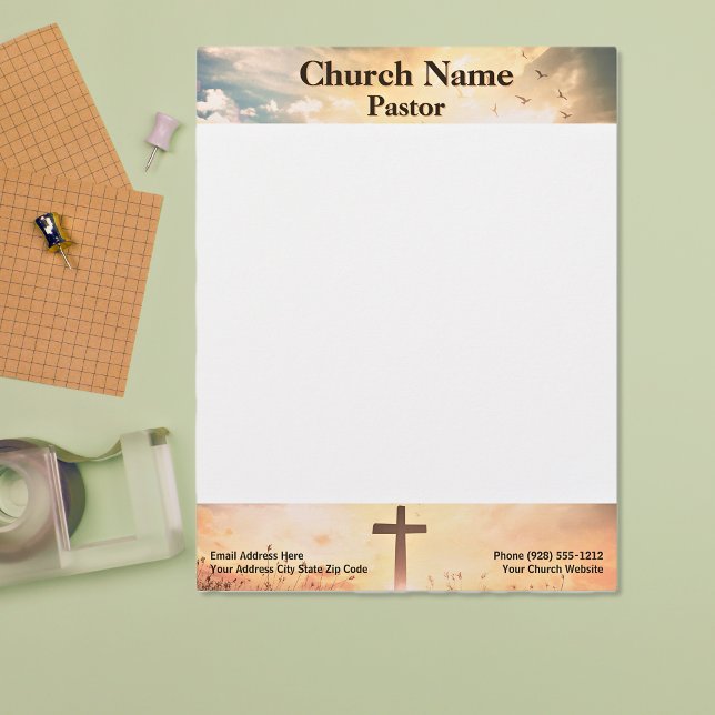Christlicher Sonnenaufgang Pasta Crossover Briefbogen (Christian Sunrise Pasture Cross Church Pastor Letterhead)