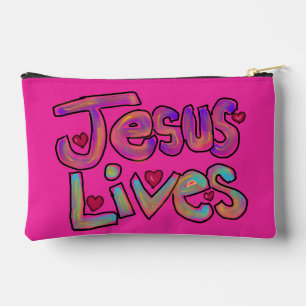 Christlicher Spruch „Jesus lebt“ Floral auf Rosa Zubehörtasche