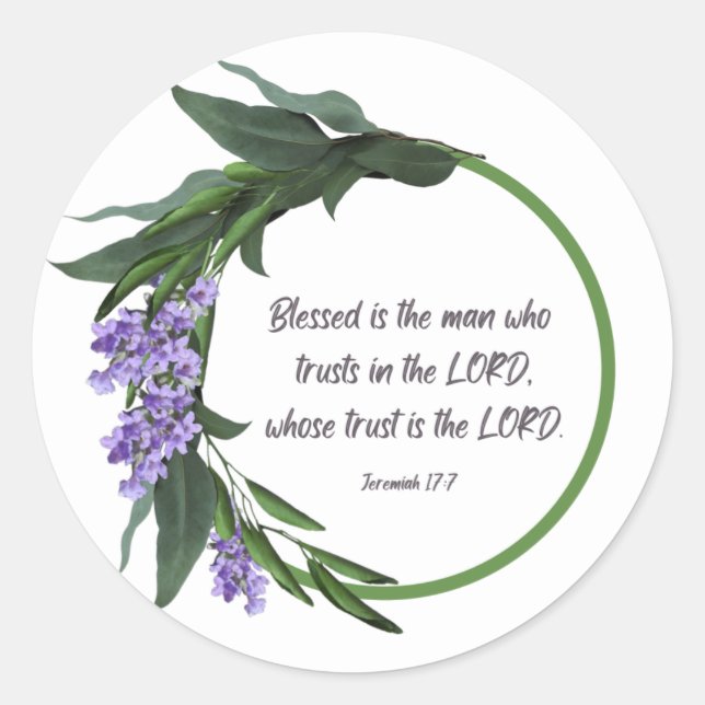 Christlicher Sticker Blumendesign Jeremiah 17:7 (Vorderseite)