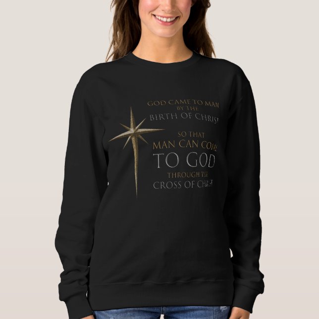 Christlicher Weihnachtsstar Geburt und Kreuz Sweatshirt (Vorderseite)