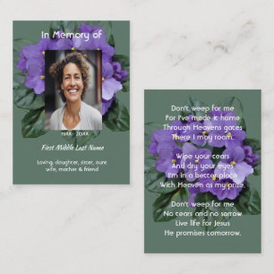 Christliches Andenken Afrikanisches Veilchen Visitenkarte