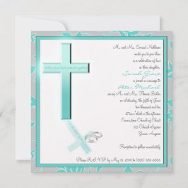 Christliches Aqua und Gray Square Hochzeit Einladu Einladung