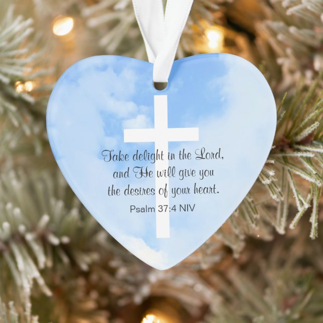 Christliches blaues und weißes Bibelverse Herz Ornament (Baum)
