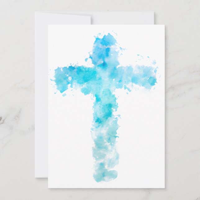 Christliches blaues Wasserfarbkreuz Feiertagskarte (Vorderseite)