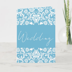 Christliches Blue & White Damask Foto Hochzeit Einladung