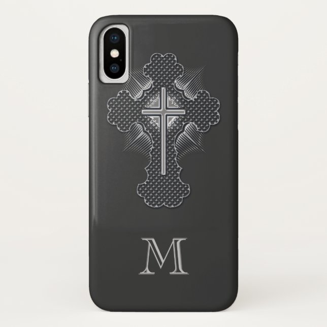Christliches Chromkreuz-Graumonogramm Case-Mate iPhone Hülle (Rückseite)