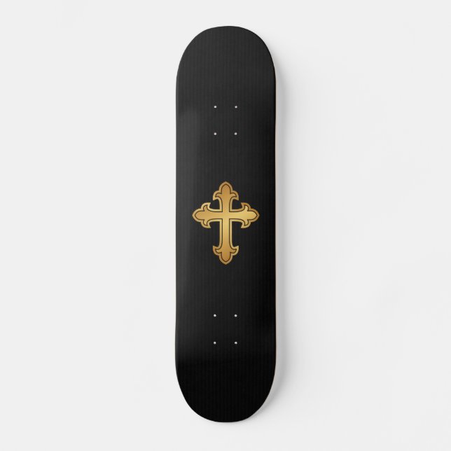 Christliches Cross Fleury Gold auf Schwarz Skateboard (Vorderseite)