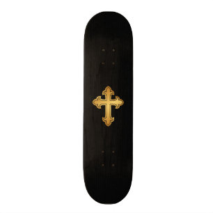 Christliches Cross Fleury Gold auf Schwarz Skateboard