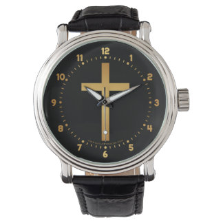 Christliches Cross-Gold in Schwarz Armbanduhr