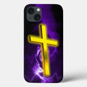 Christliches Cross in Gold und Lila Case-Mate iPhone Hülle
