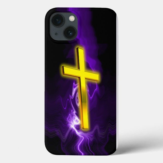 Christliches Cross in Gold und Lila Case-Mate iPhone Hülle (Rückseite)
