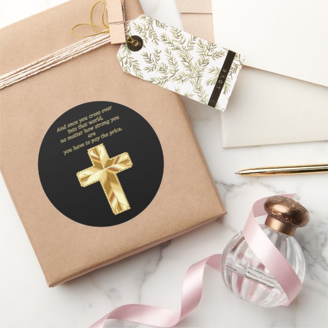 Christliches Crucifix-Kreuz mit lustigem Sprichwor Runder Aufkleber (Schenken)