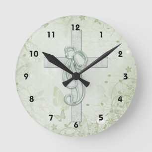 Christliches Design für weiches grünes Kreuz und B Runde Wanduhr