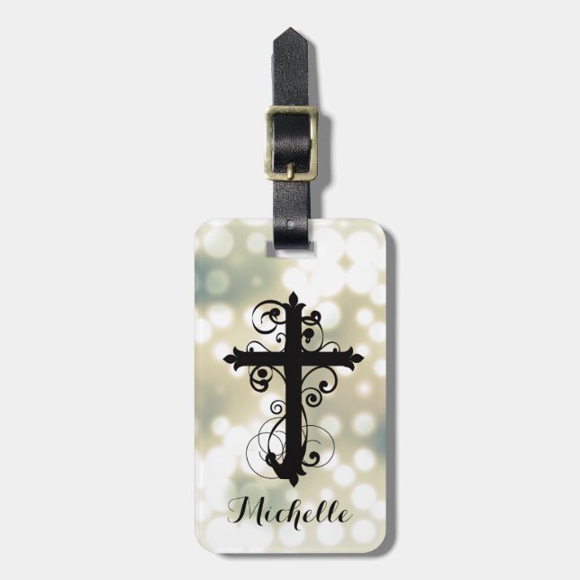 Christliches Drehkreuz Personalisiert Gepäckanhänger (Vorderseite vertikal)