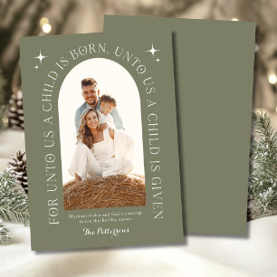 Christliches Familienfoto-Weihnachten Olivgrüner V Feiertagskarte
