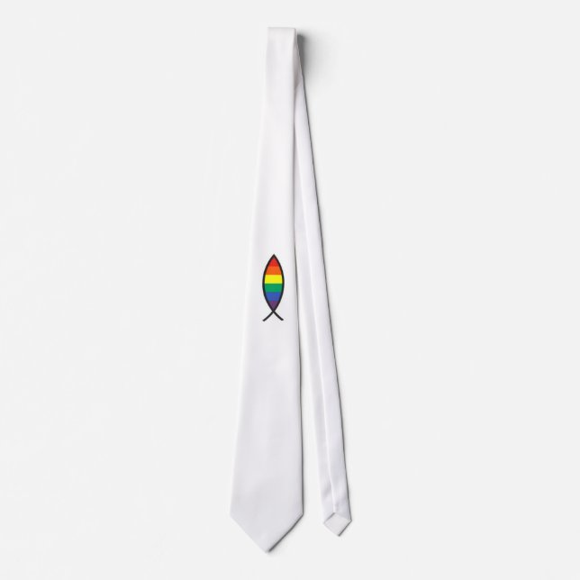 Christliches Fisch-Symbol in der Regenbogen-Grafik Krawatte (Vorderseite)