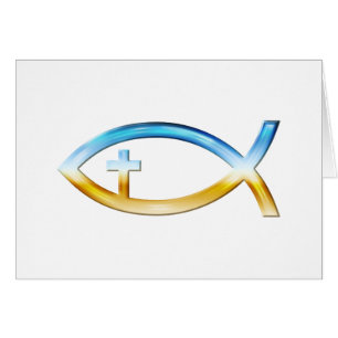 Christliches Fisch-Symbol mit Kruzifix - Himmel u.
